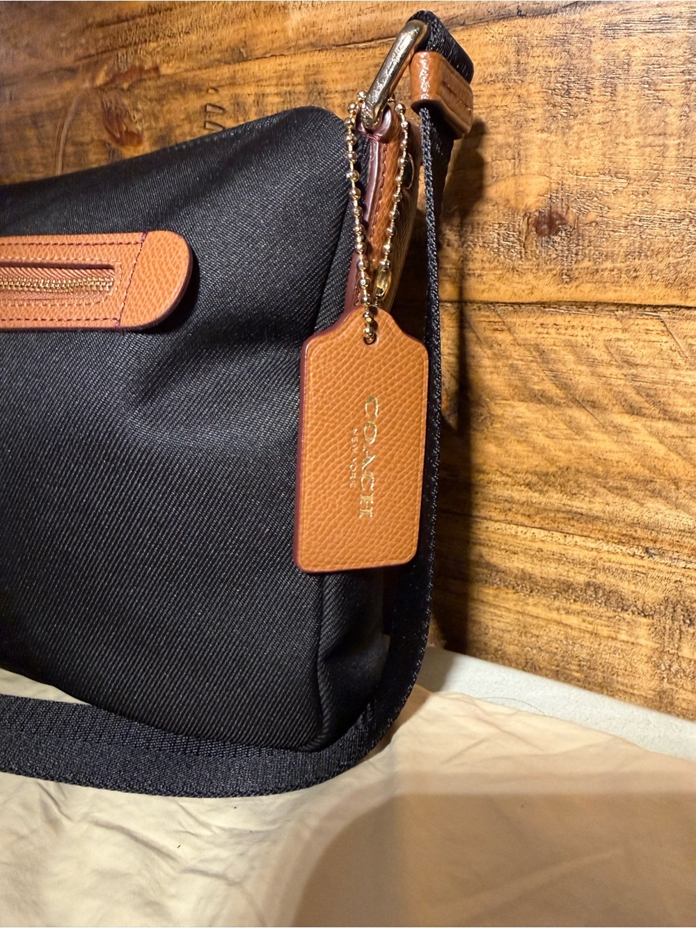 Coach Black Crossbody with Tan Leather Trim and Gold Hardware - Picture 2 of 10